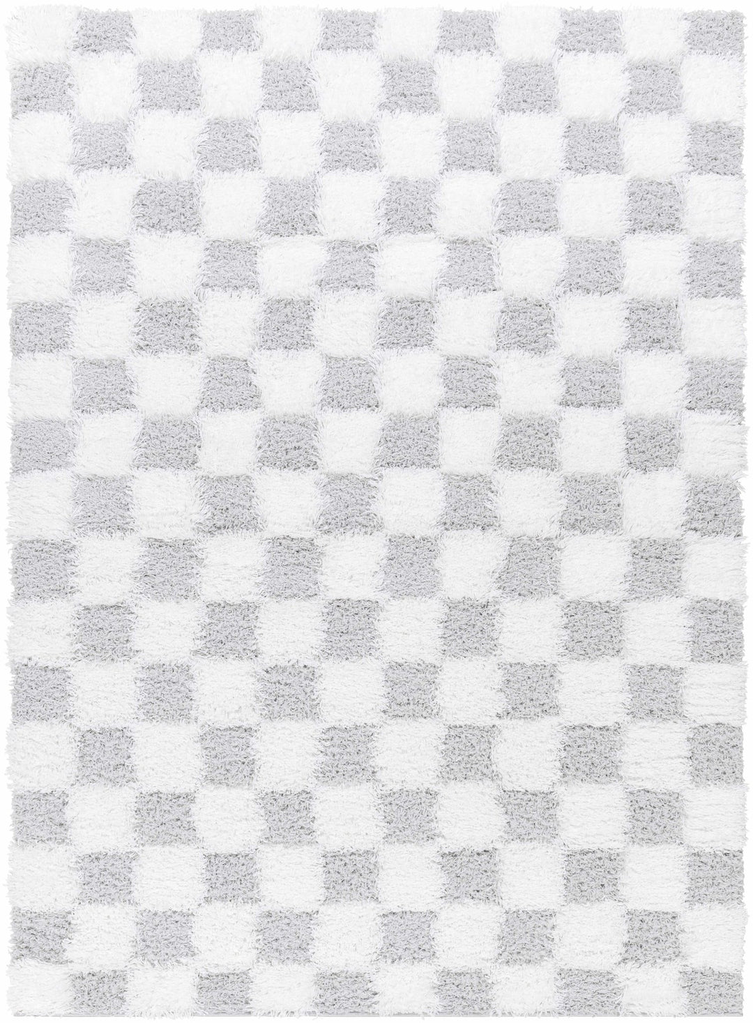 Gray and Ivory Modern Checker Board Plush Pile Moroccan style Area Rug - The Rug Decor