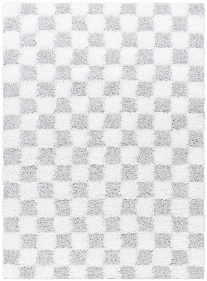Gray and Ivory Modern Checker Board Plush Pile Moroccan style Area Rug - The Rug Decor