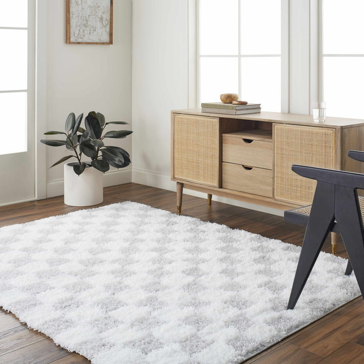 Gray and Ivory Modern Checker Board Plush Pile Moroccan style Area Rug - The Rug Decor
