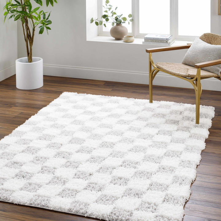 Gray and Ivory Modern Checker Board Plush Pile Moroccan style Area Rug - The Rug Decor