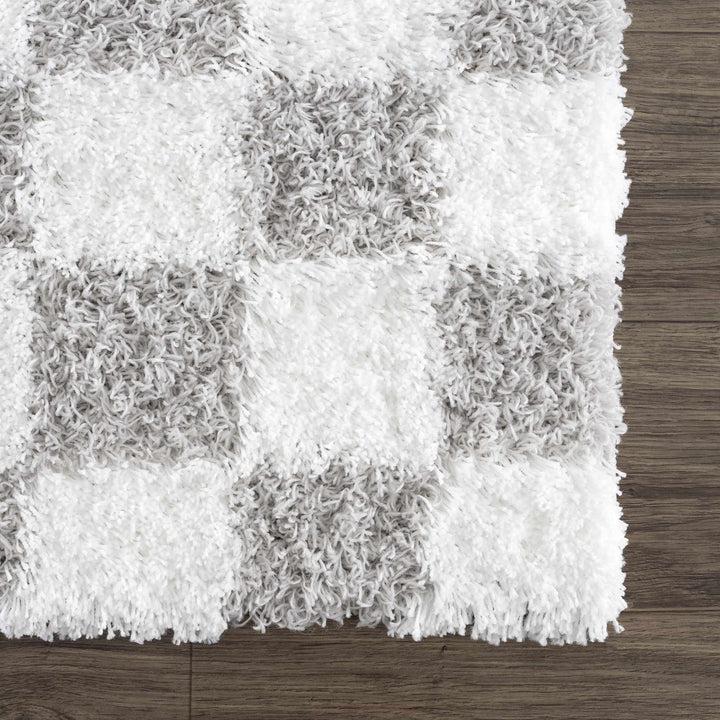 Gray and Ivory Modern Checker Board Plush Pile Moroccan style Area Rug - The Rug Decor