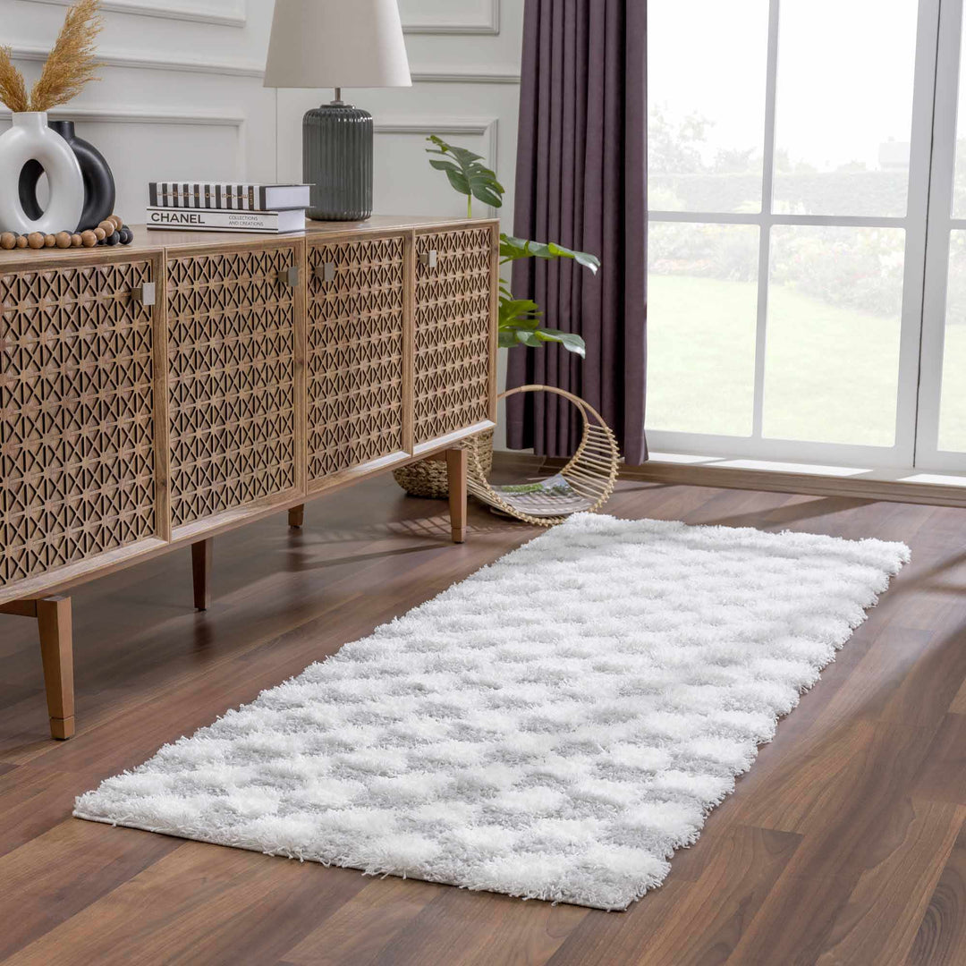Gray and Ivory Modern Checker Board Plush Pile Moroccan style Area Rug - The Rug Decor