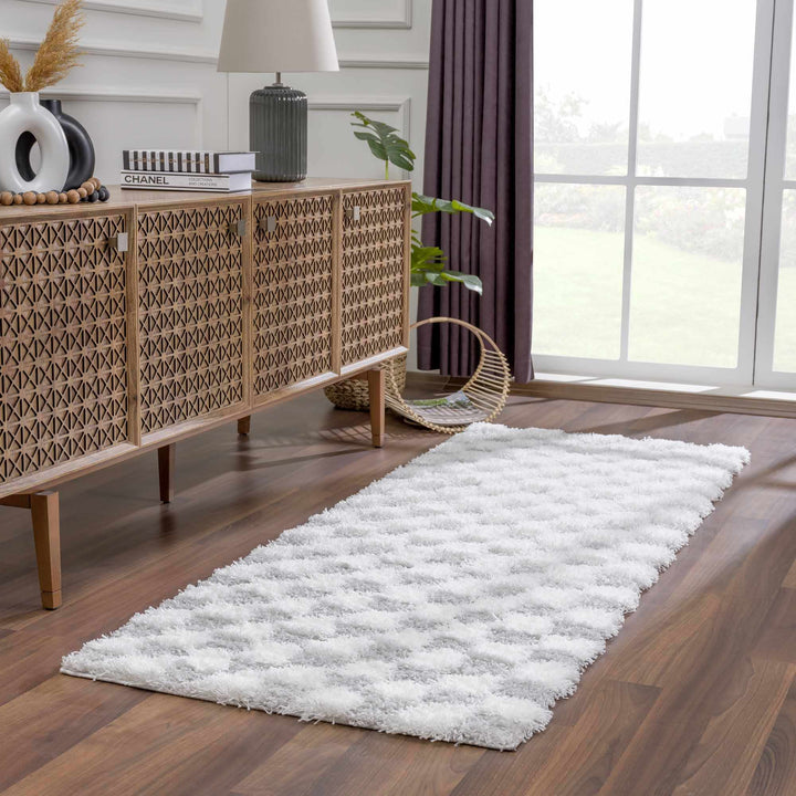 Gray and Ivory Modern Checker Board Plush Pile Moroccan style Area Rug - The Rug Decor