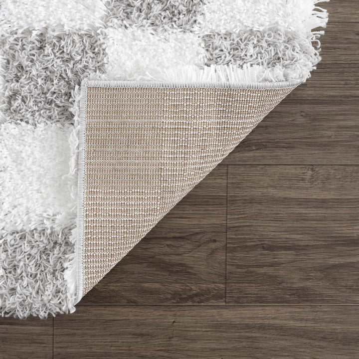 Gray and Ivory Modern Checker Board Plush Pile Moroccan style Area Rug - The Rug Decor