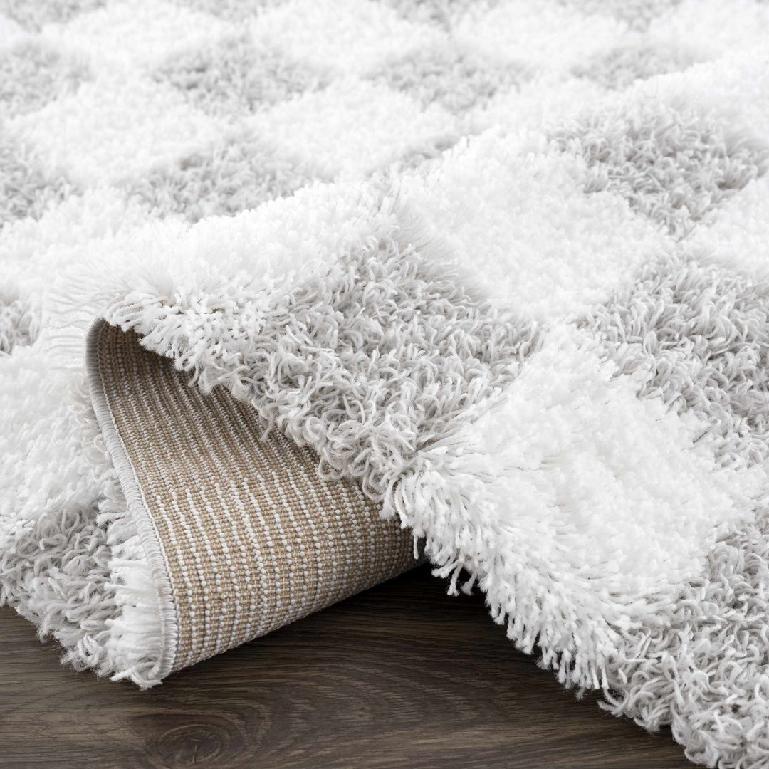 Gray and Ivory Modern Checker Board Plush Pile Moroccan style Area Rug - The Rug Decor