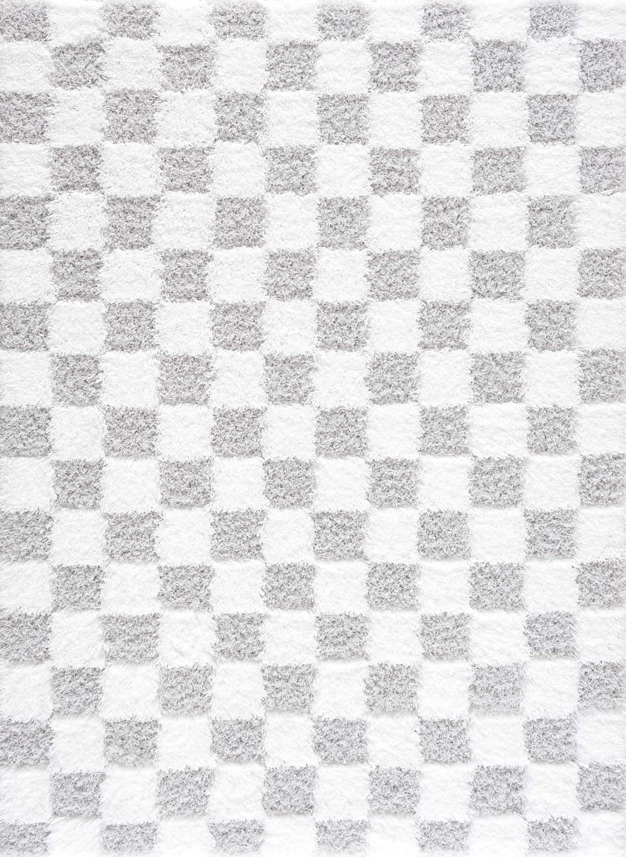 Gray and Ivory Modern Checker Board Plush Pile Moroccan style Area Rug - The Rug Decor