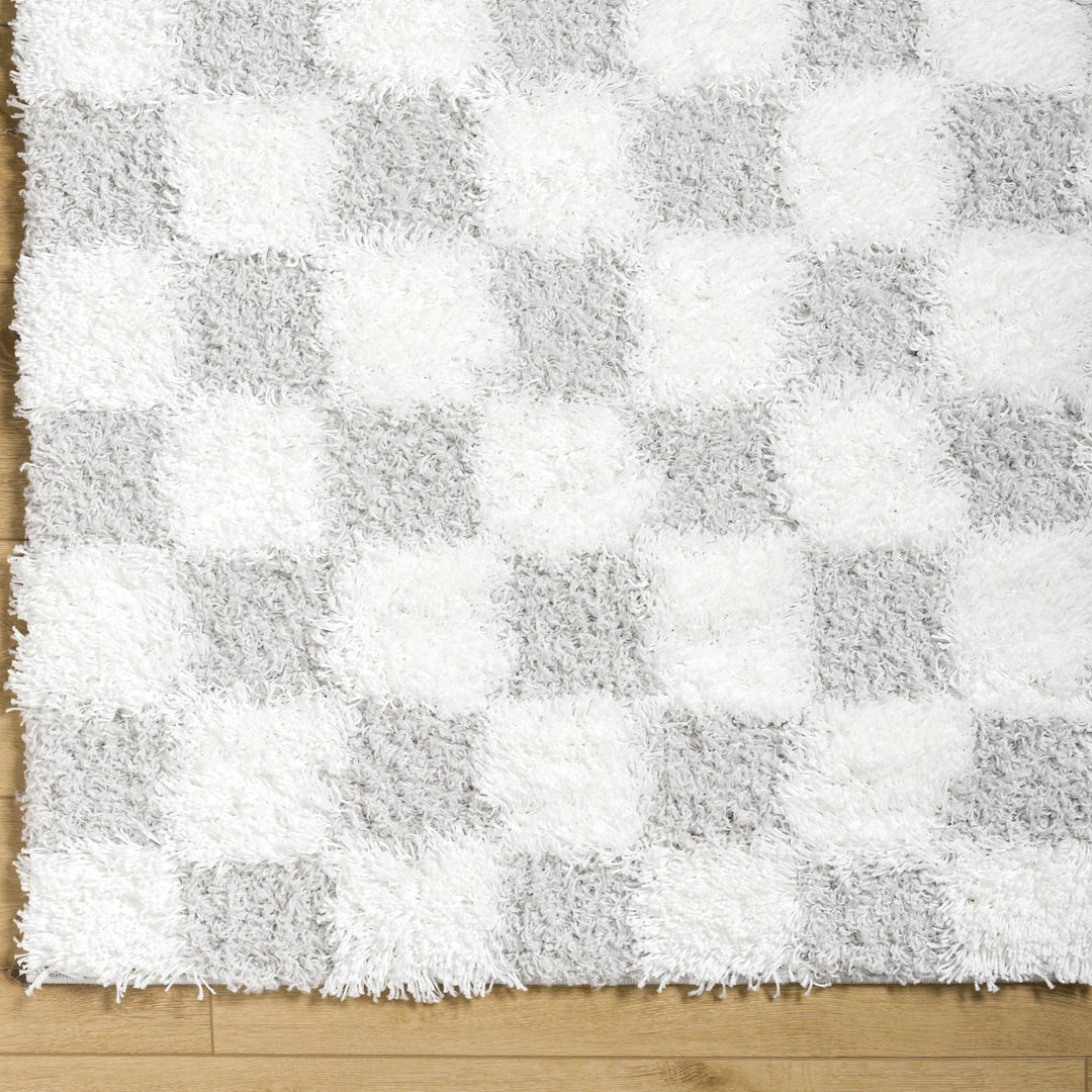 Gray and Ivory Modern Checker Board Plush Pile Moroccan style Area Rug - The Rug Decor