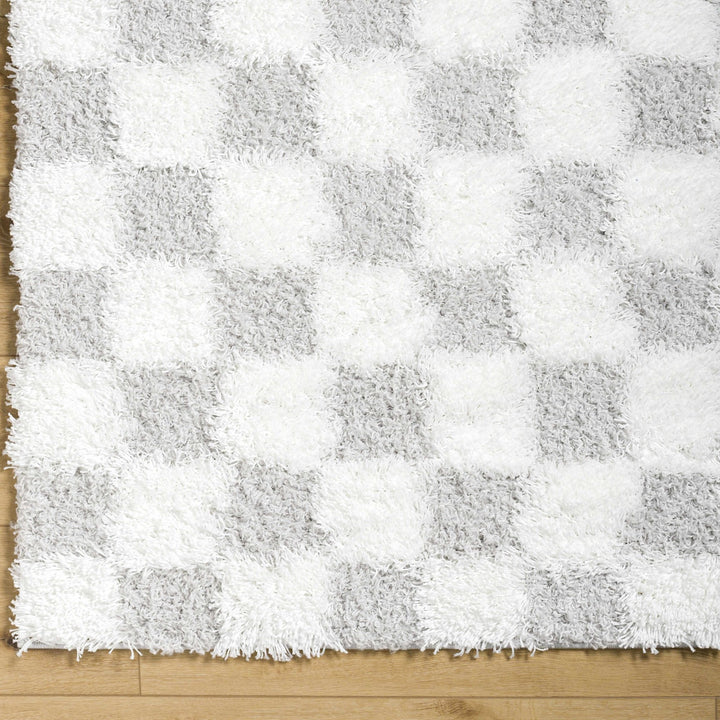 Gray and Ivory Modern Checker Board Plush Pile Moroccan style Area Rug - The Rug Decor