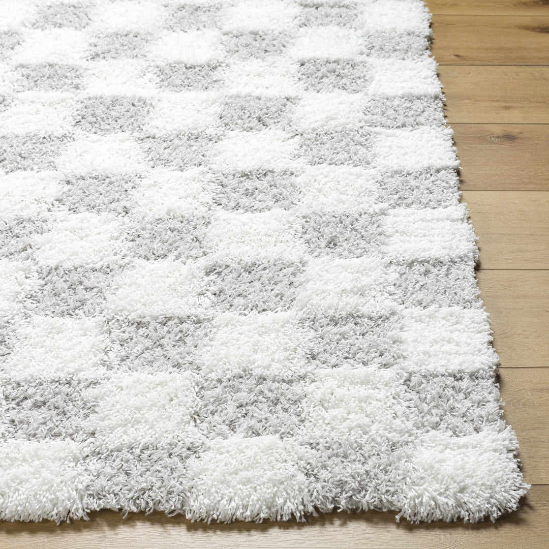 Gray and Ivory Modern Checker Board Plush Pile Moroccan style Area Rug - The Rug Decor