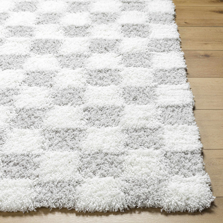 Gray and Ivory Modern Checker Board Plush Pile Moroccan style Area Rug - The Rug Decor