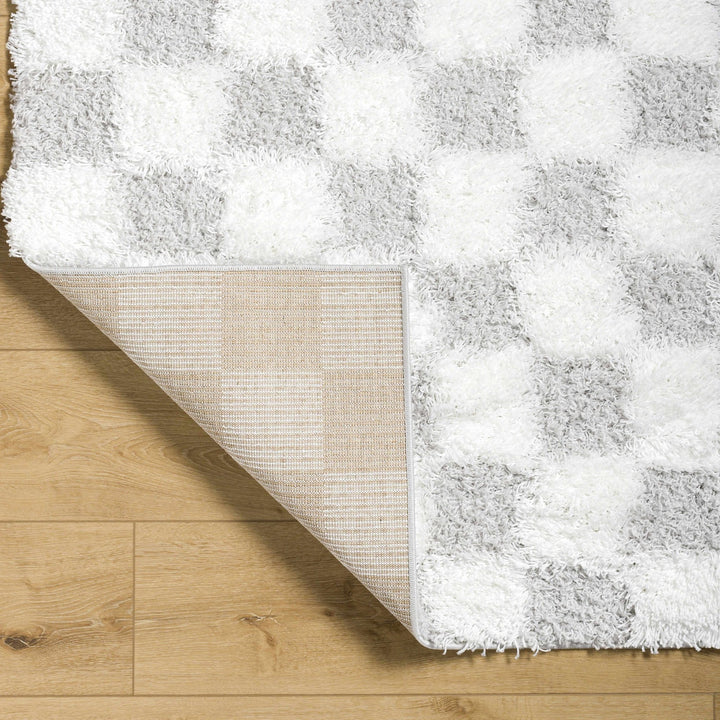 Gray and Ivory Modern Checker Board Plush Pile Moroccan style Area Rug - The Rug Decor