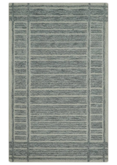 Gray and Ivory Modern Stripes Design 5x8 Hand Tufted wool area rug - The Rug Decor