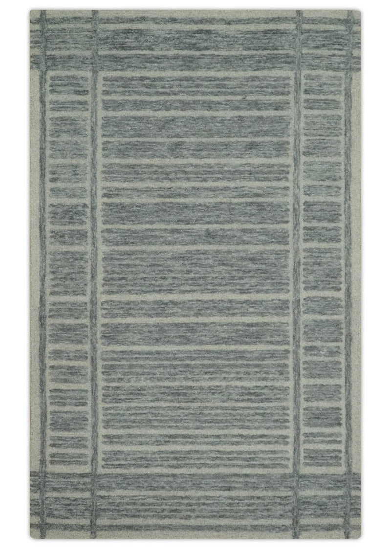 Gray and Ivory Modern Stripes Design 5x8 Hand Tufted wool area rug - The Rug Decor