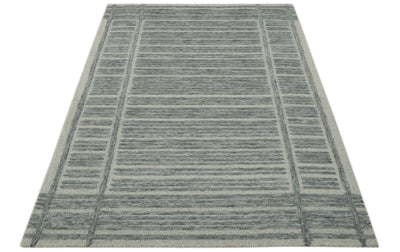 Gray and Ivory Modern Stripes Design 5x8 Hand Tufted wool area rug - The Rug Decor