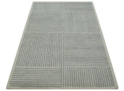 Gray and Ivory Modern Stripes Design 5x8 Hand Tufted wool area rug - The Rug Decor