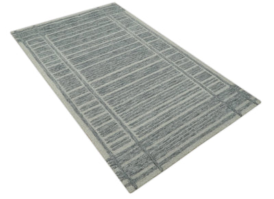 Gray and Ivory Modern Stripes Design 5x8 Hand Tufted wool area rug - The Rug Decor