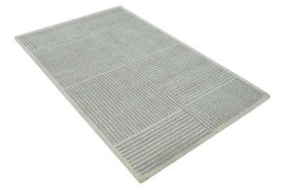 Gray and Ivory Modern Stripes Design 5x8 Hand Tufted wool area rug - The Rug Decor