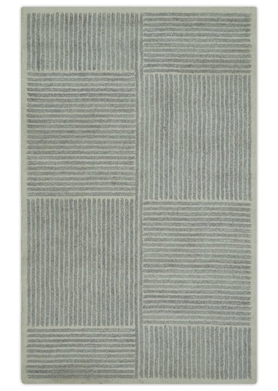 Gray and Ivory Modern Stripes Design 5x8 Hand Tufted wool area rug - The Rug Decor