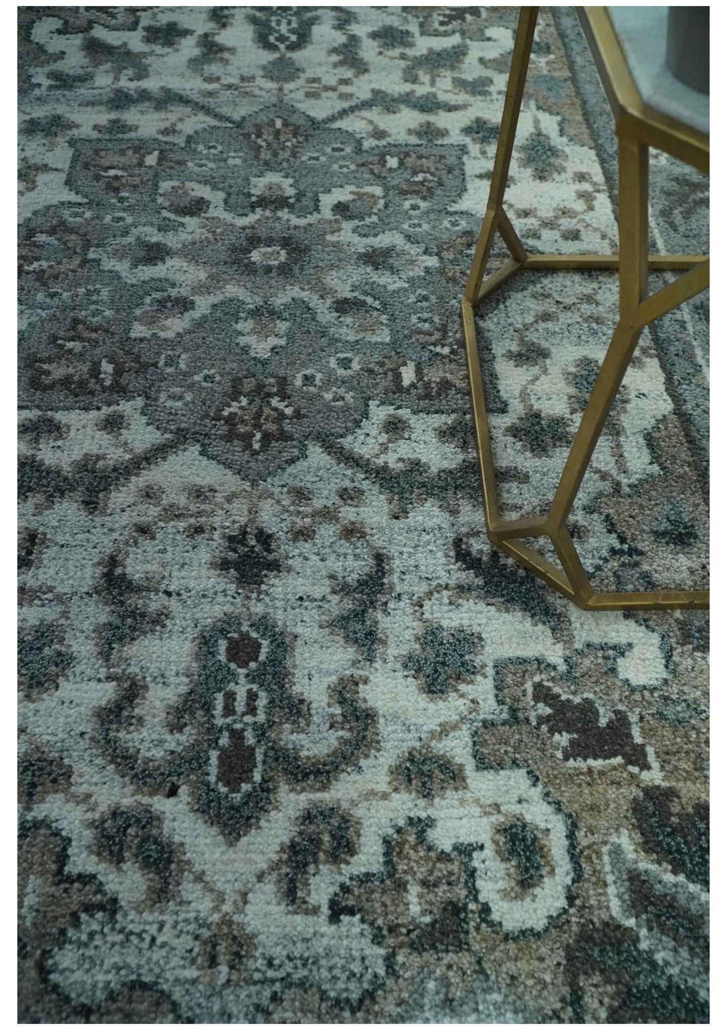 Gray and Ivory Traditional Heriz Hand Knotted 5x8 wool area rug - The Rug Decor