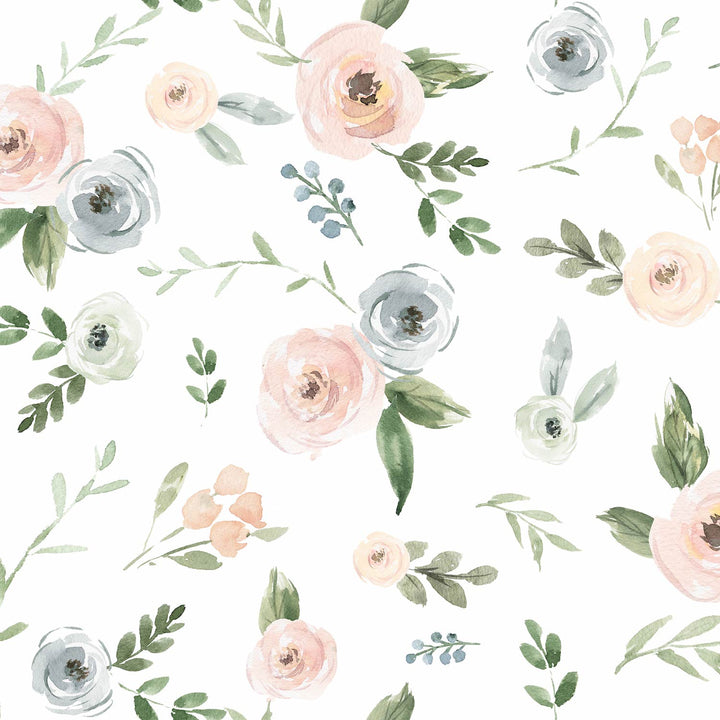 Gray And Peach Roses Pattern Self - Adhesive Wallpaper - The Rug Decor