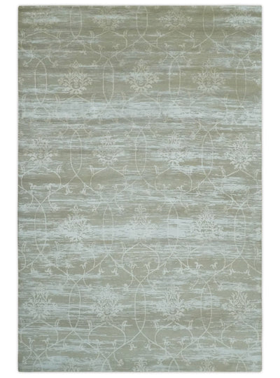 Gray and Silver Ikat Design 6x9 Hand knotted Wool and Viscose Area Rug - The Rug Decor
