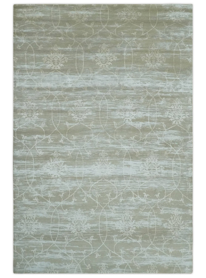 Gray and Silver Ikat Design 6x9 Hand knotted Wool and Viscose Area Rug - The Rug Decor