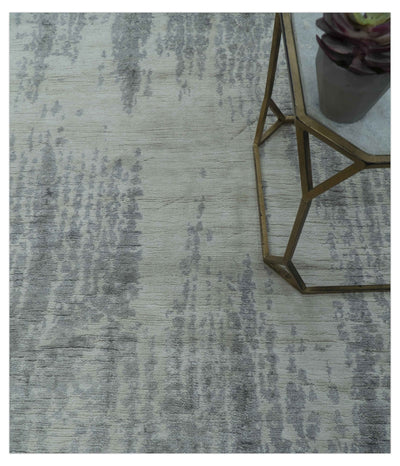 Gray And Silver Modern Abstract Design Hand Knotted Bamboo Silk Area Rug - The Rug Decor