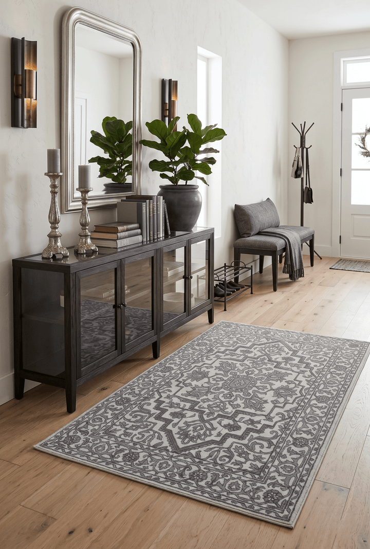 Gray and Silver Traditional Design Hand Tufted 5x8 Wool Area Rug - The Rug Decor