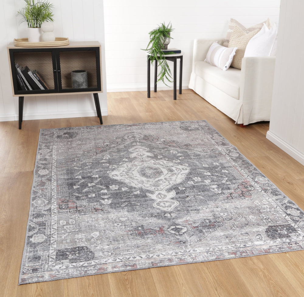 Gray And Silver Traditional Machine Washable Rug - The Rug Decor