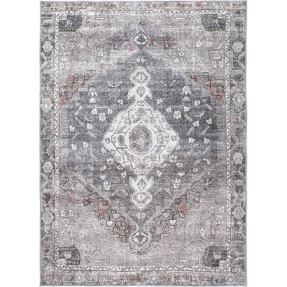 Gray And Silver Traditional Machine Washable Rug - The Rug Decor
