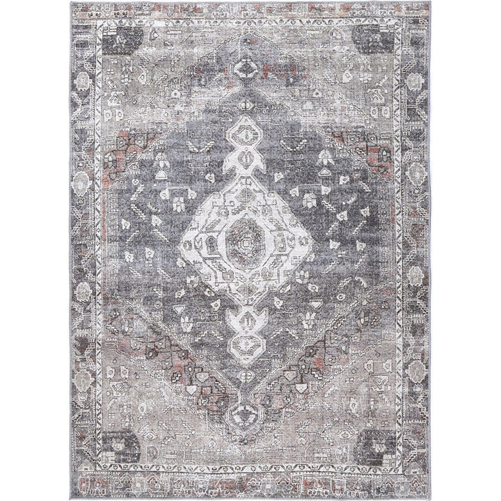 Gray And Silver Traditional Machine Washable Rug - The Rug Decor