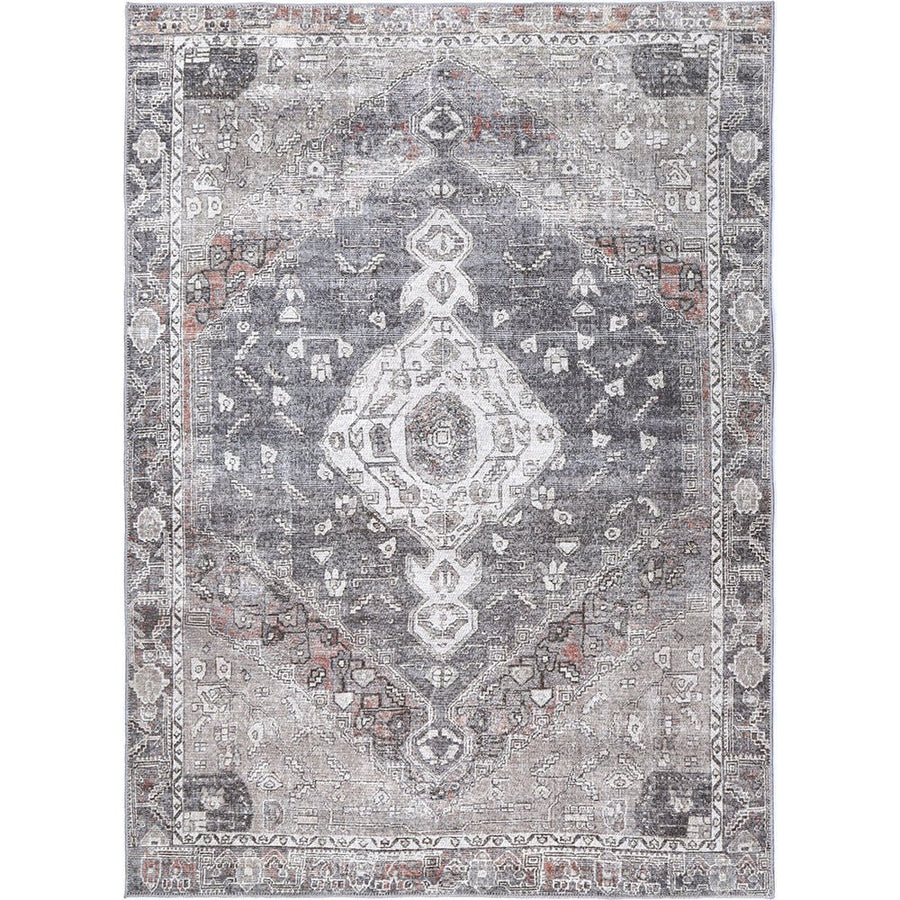 Gray And Silver Traditional Machine Washable Rug - The Rug Decor