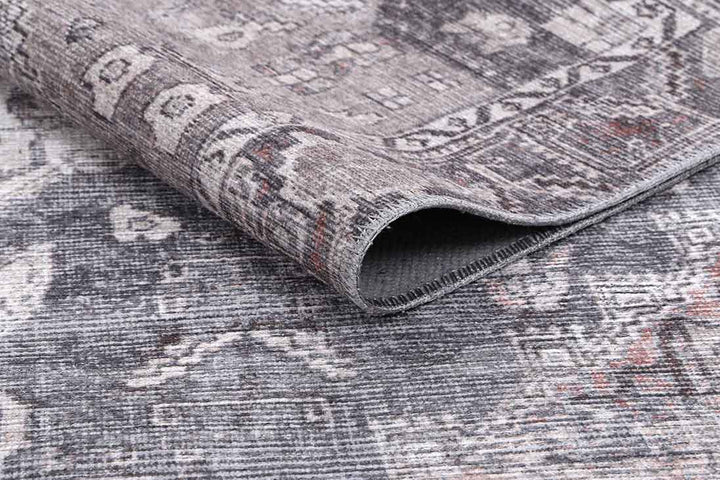 Gray And Silver Traditional Machine Washable Rug - The Rug Decor