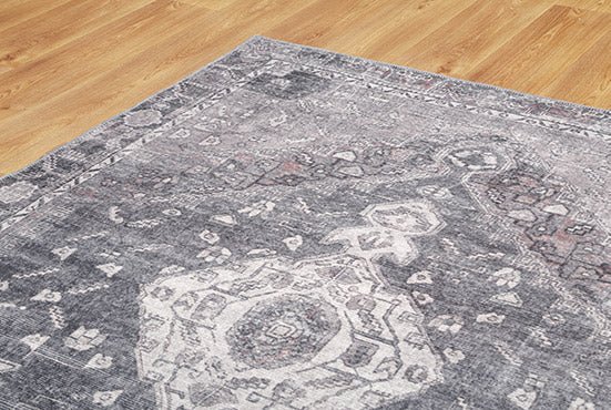 Gray And Silver Traditional Machine Washable Rug - The Rug Decor