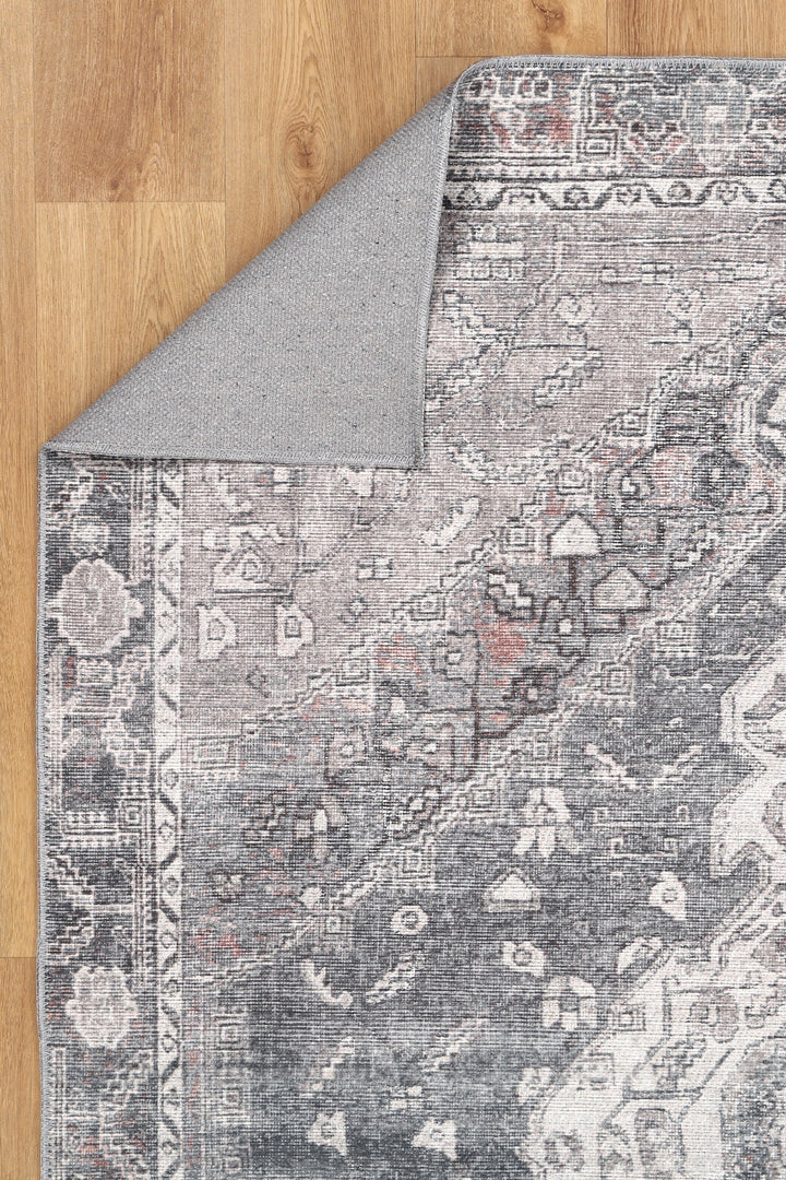 Gray And Silver Traditional Machine Washable Rug - The Rug Decor