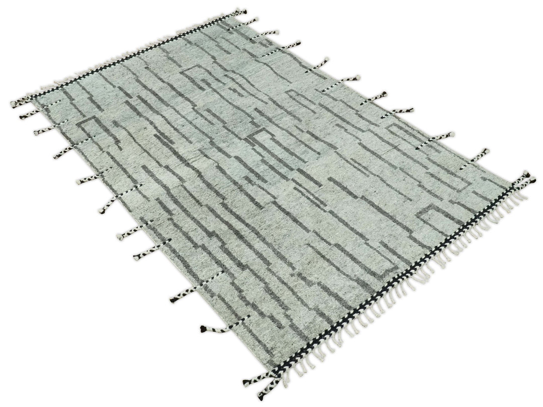 Gray and Taupe Hand Knotted Modern Stripes Deign 5x8 wool area rug - The Rug Decor