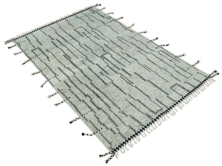 Gray and Taupe Hand Knotted Modern Stripes Deign 5x8 wool area rug - The Rug Decor