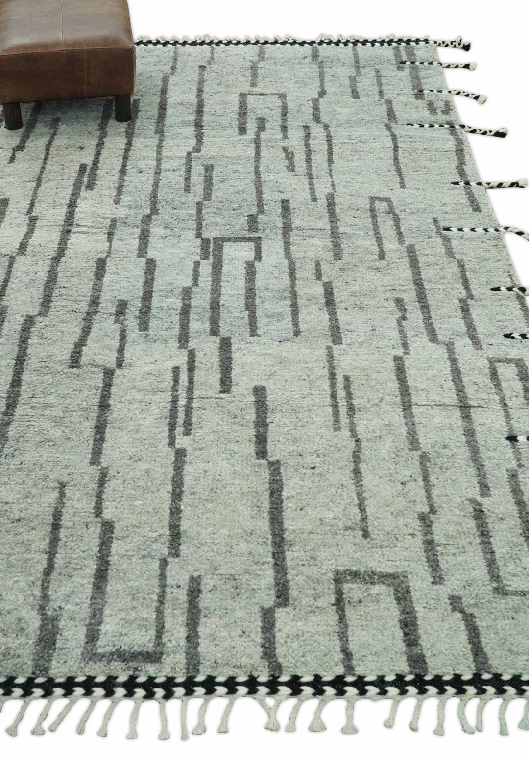 Gray and Taupe Hand Knotted Modern Stripes Deign 5x8 wool area rug - The Rug Decor