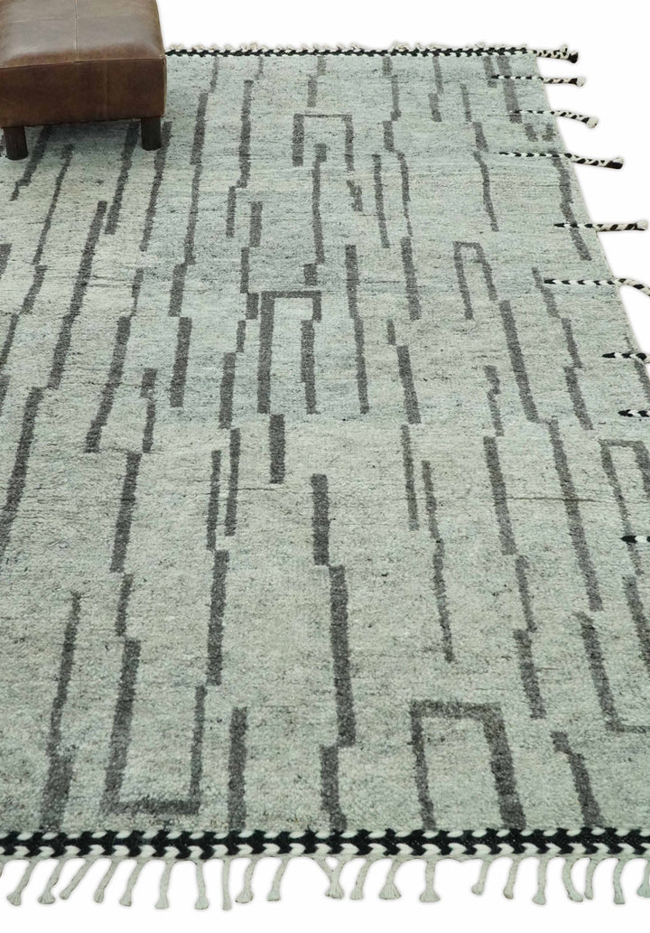 Gray and Taupe Hand Knotted Modern Stripes Deign 5x8 wool area rug - The Rug Decor