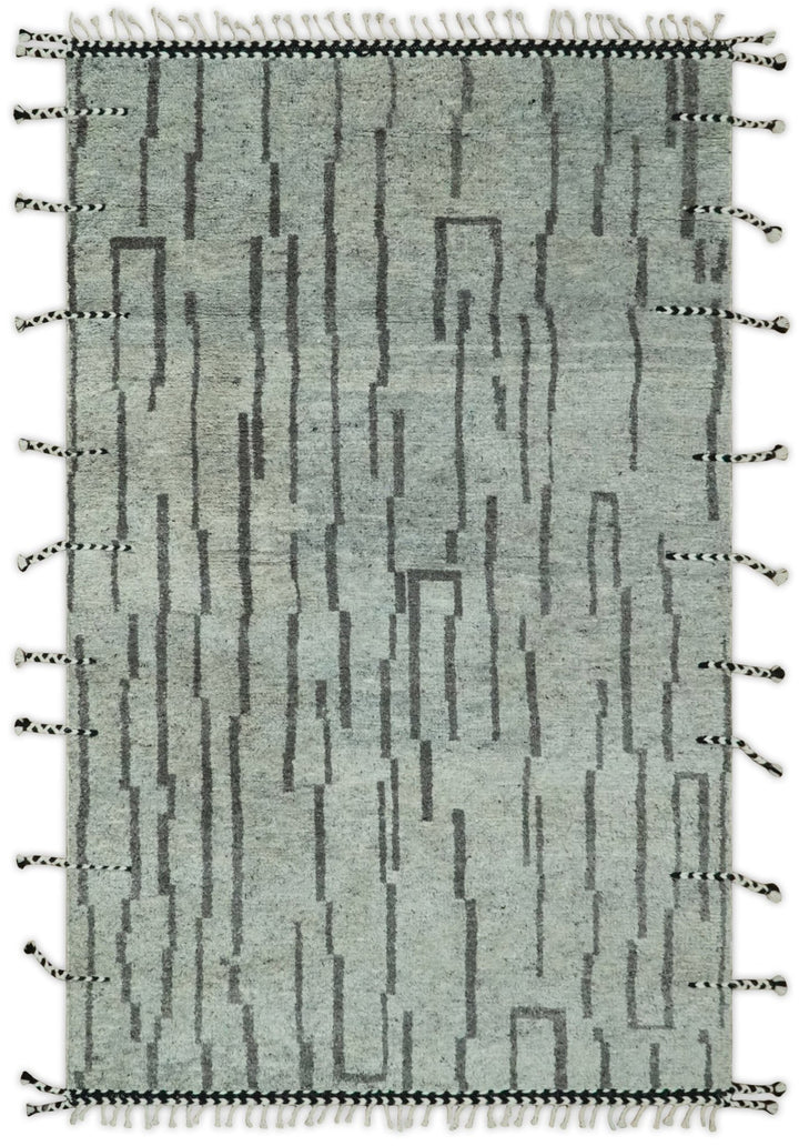 Gray and Taupe Hand Knotted Modern Stripes Deign 5x8 wool area rug - The Rug Decor