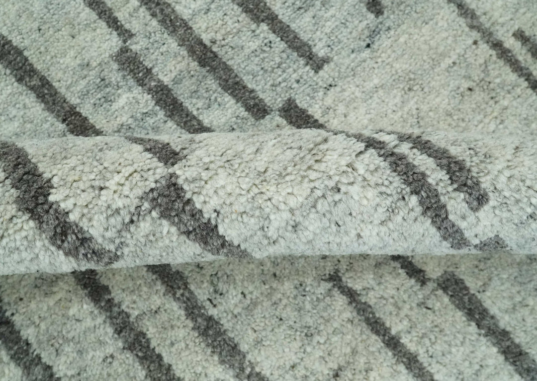 Gray and Taupe Hand Knotted Modern Stripes Deign 5x8 wool area rug - The Rug Decor