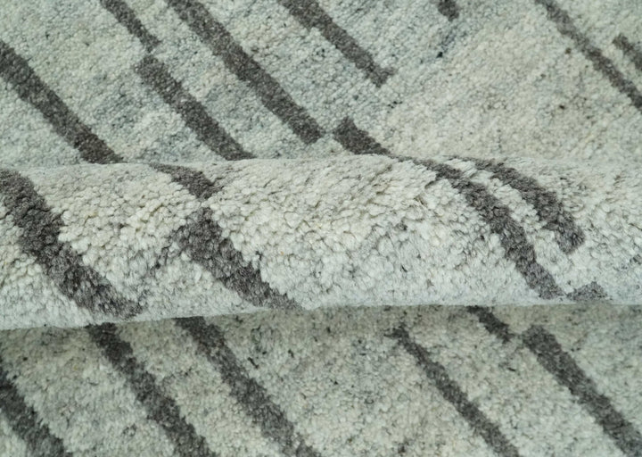 Gray and Taupe Hand Knotted Modern Stripes Deign 5x8 wool area rug - The Rug Decor