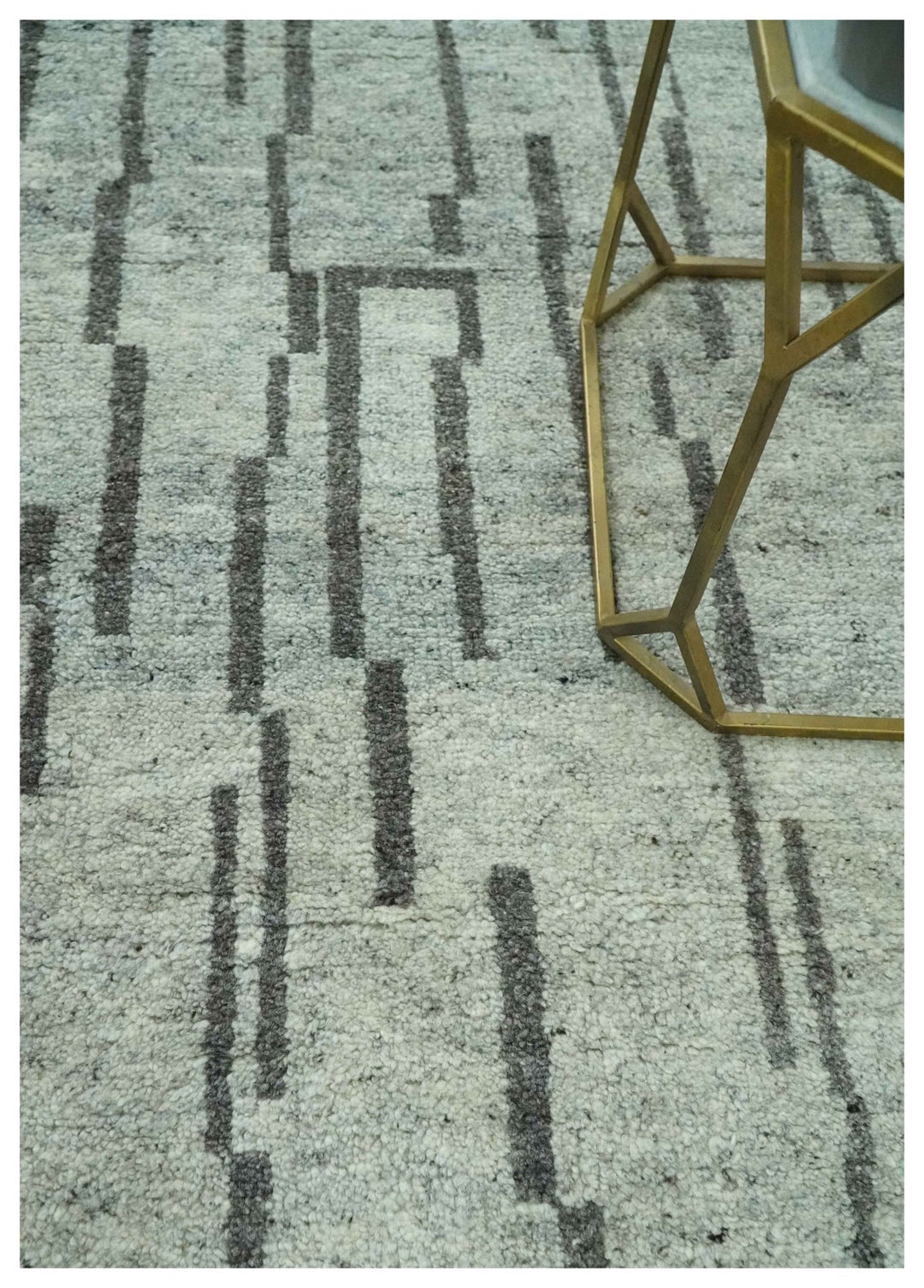 Gray and Taupe Hand Knotted Modern Stripes Deign 5x8 wool area rug - The Rug Decor