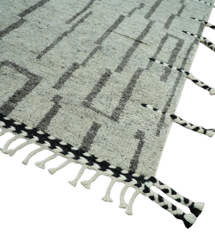 Gray and Taupe Hand Knotted Modern Stripes Deign 5x8 wool area rug - The Rug Decor