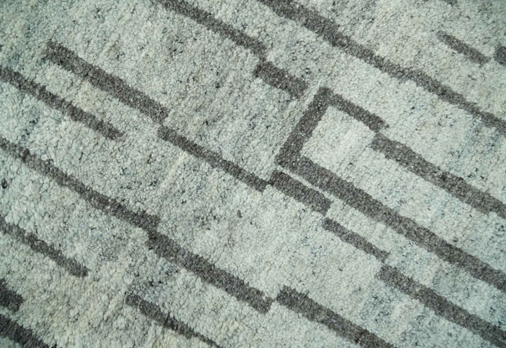Gray and Taupe Hand Knotted Modern Stripes Deign 5x8 wool area rug - The Rug Decor