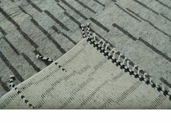 Gray and Taupe Hand Knotted Modern Stripes Deign 5x8 wool area rug - The Rug Decor