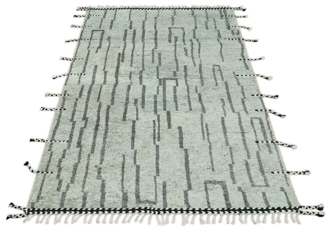 Gray and Taupe Hand Knotted Modern Stripes Deign 5x8 wool area rug - The Rug Decor