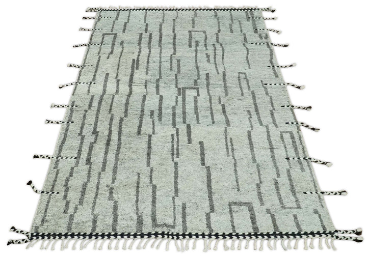 Gray and Taupe Hand Knotted Modern Stripes Deign 5x8 wool area rug - The Rug Decor