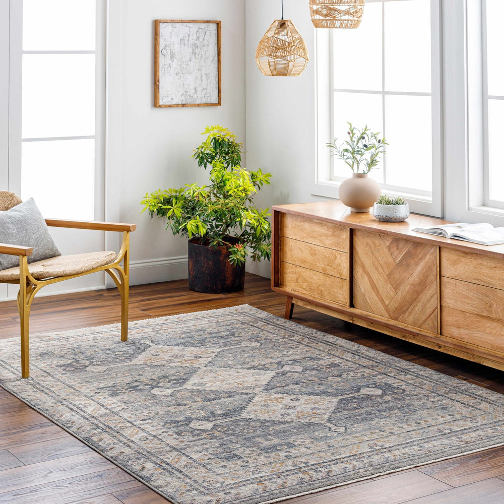 Gray Beige Southwestern Style Machien Woven Rug - The Rug Decor