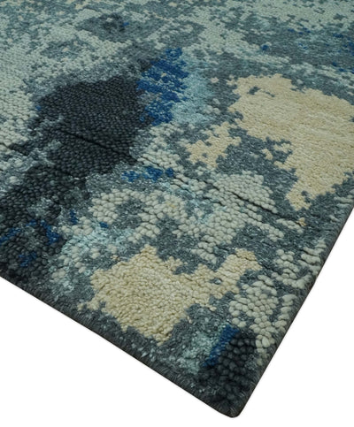 Gray, Blue and Black Modern Abstract 5x8 Hand Knotted wool area rug - The Rug Decor